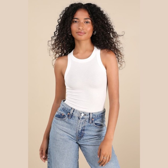 Lulus Off White Ribbed Tank Top - Picture 1 of 7